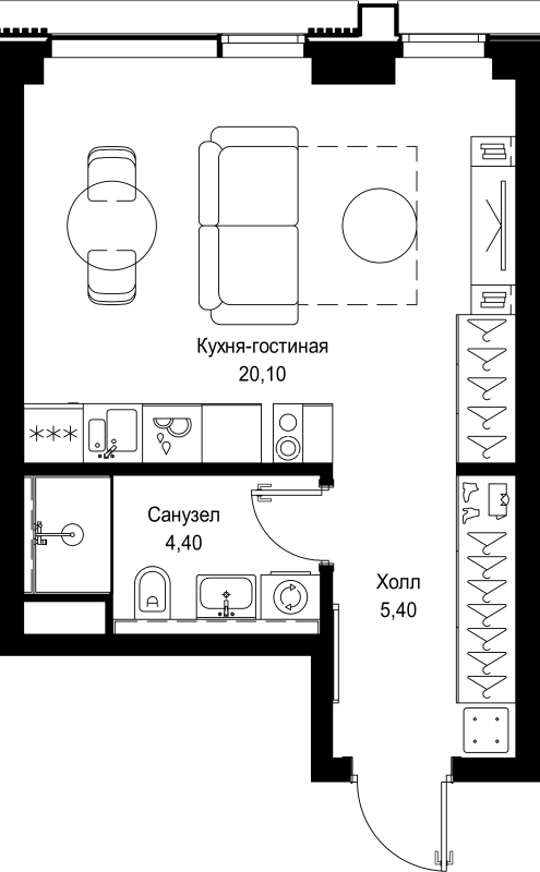 Студия 29,9 м²