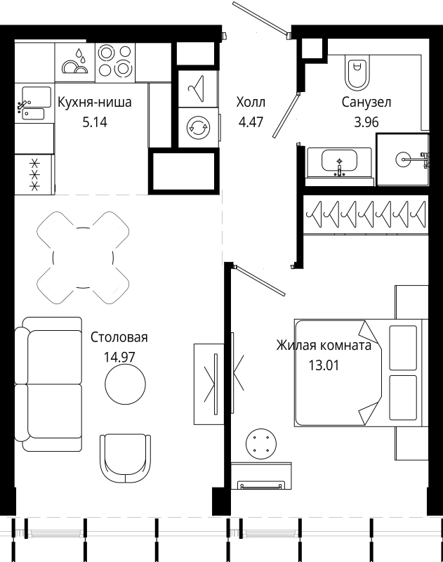 2 ккв (Евро) 41,6 м²
