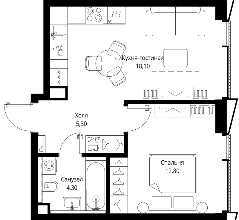 2 ккв (Евро) 40,5 м²