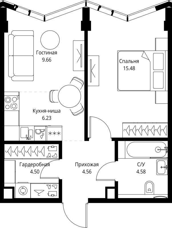 2 ккв (Евро) 45 м²