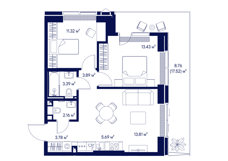 3 ккв (Евро) 66,2 м²