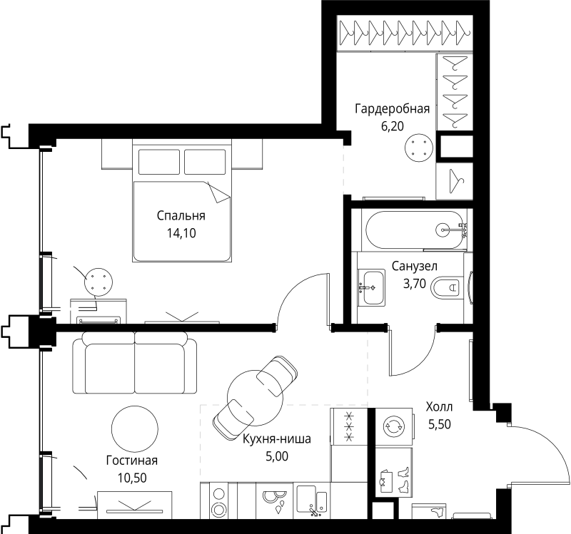 2 ккв (Евро) 45,3 м²