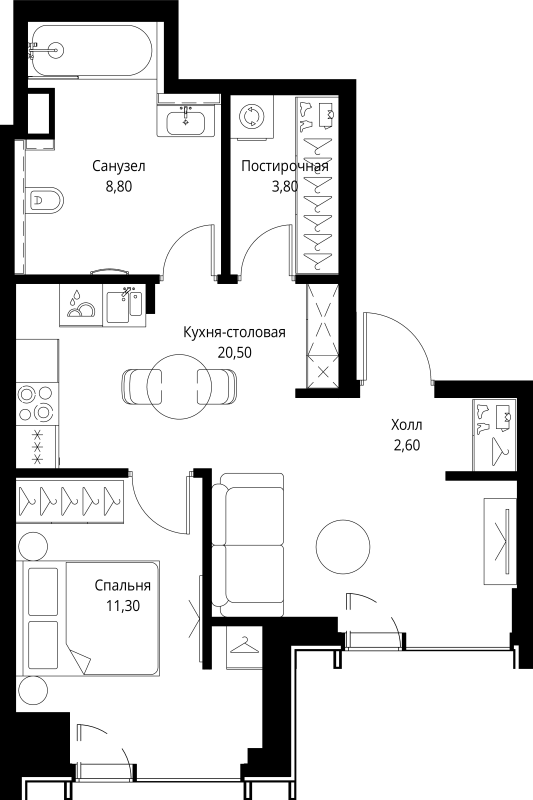 2 ккв (Евро) 47 м²