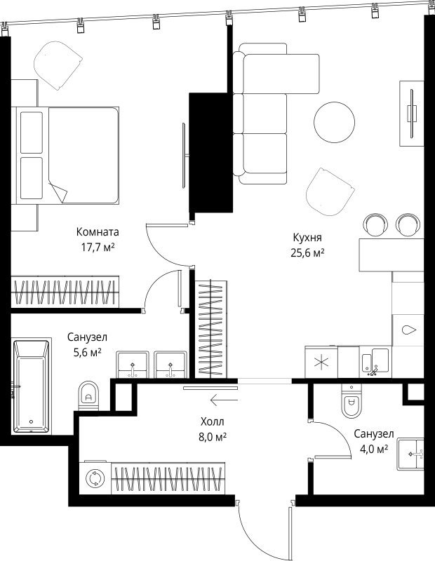 2 ккв (Евро) 60,9 м²