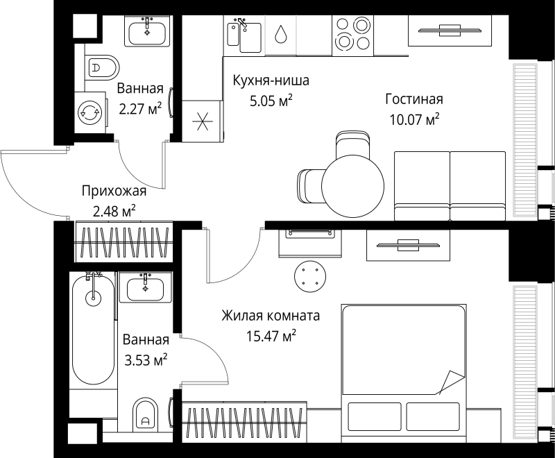 2 ккв (Евро) 38,9 м²