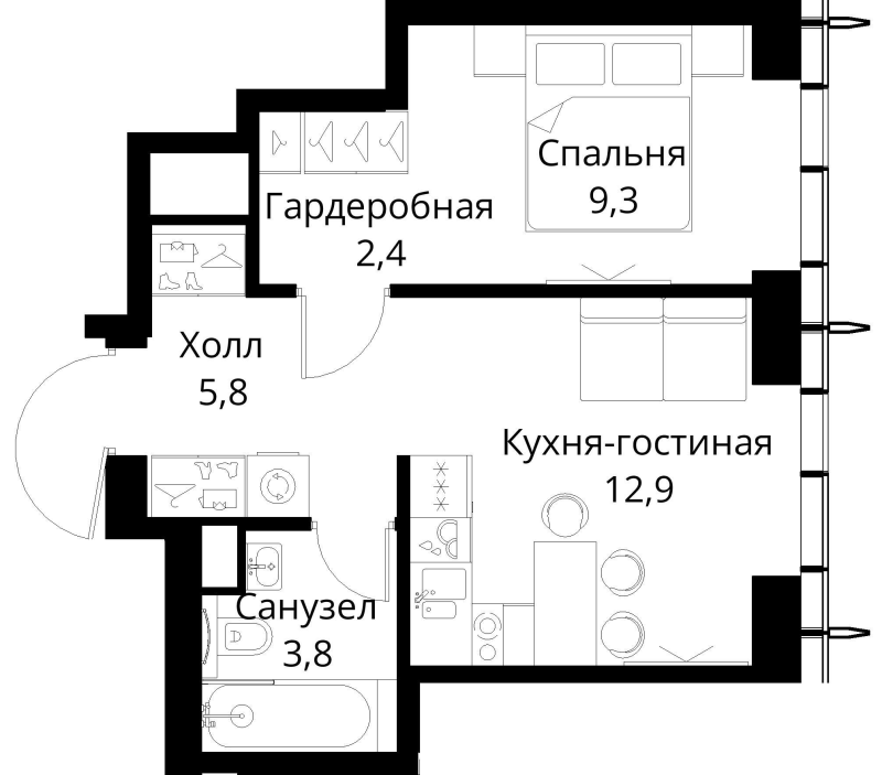 1 ккв 34,2 м²