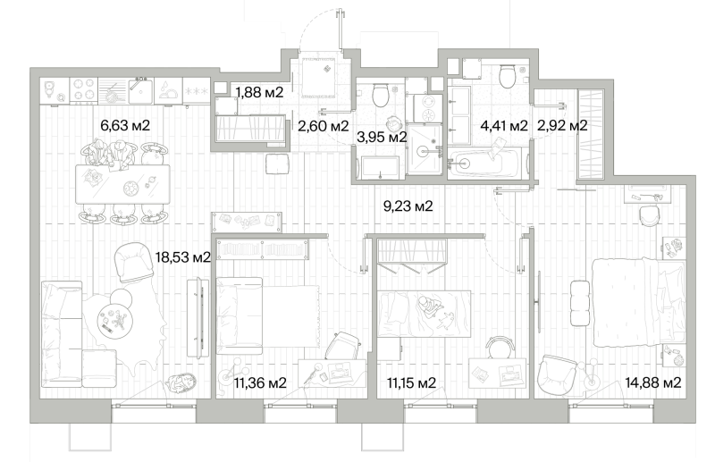4 ккв (Евро) 87,5 м²
