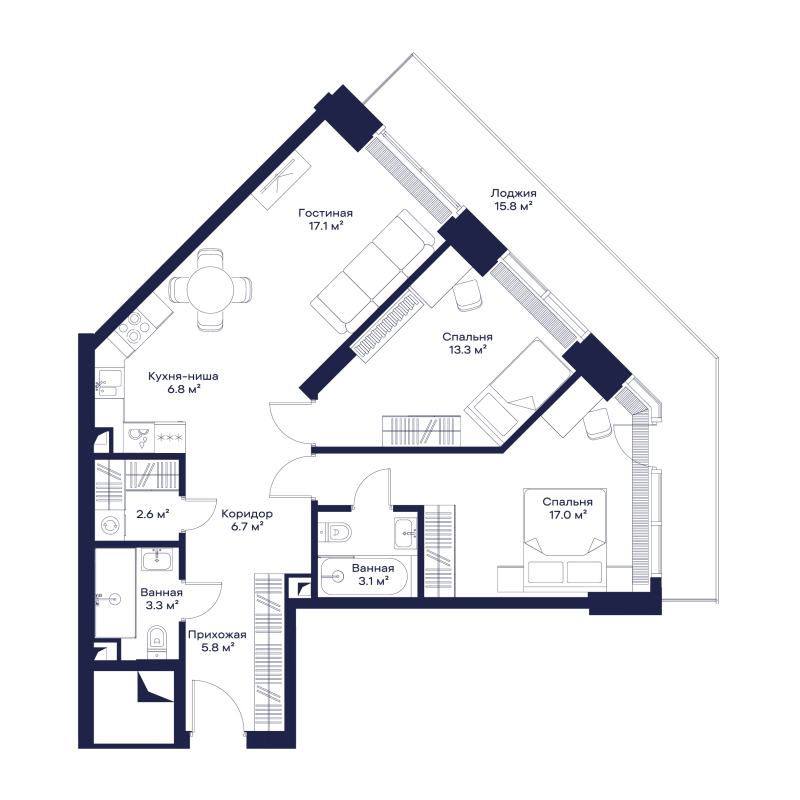 3 ккв (Евро) 83,4 м²
