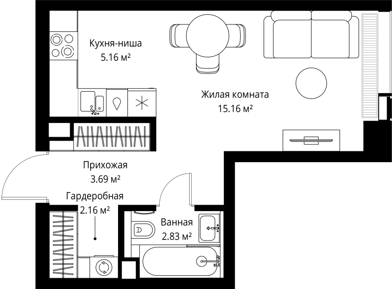 Студия 29 м²