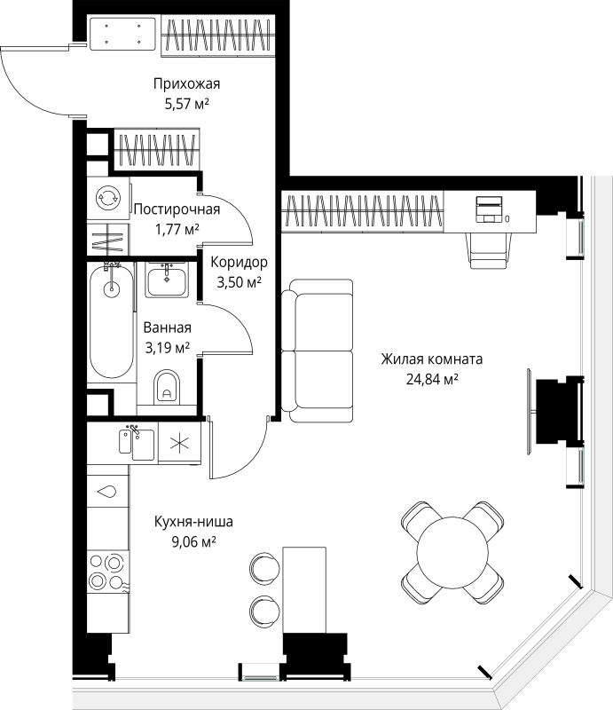 Студия 47,9 м²