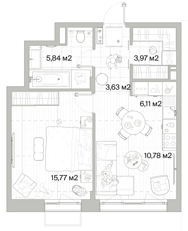 2 ккв (Евро) 46,1 м²