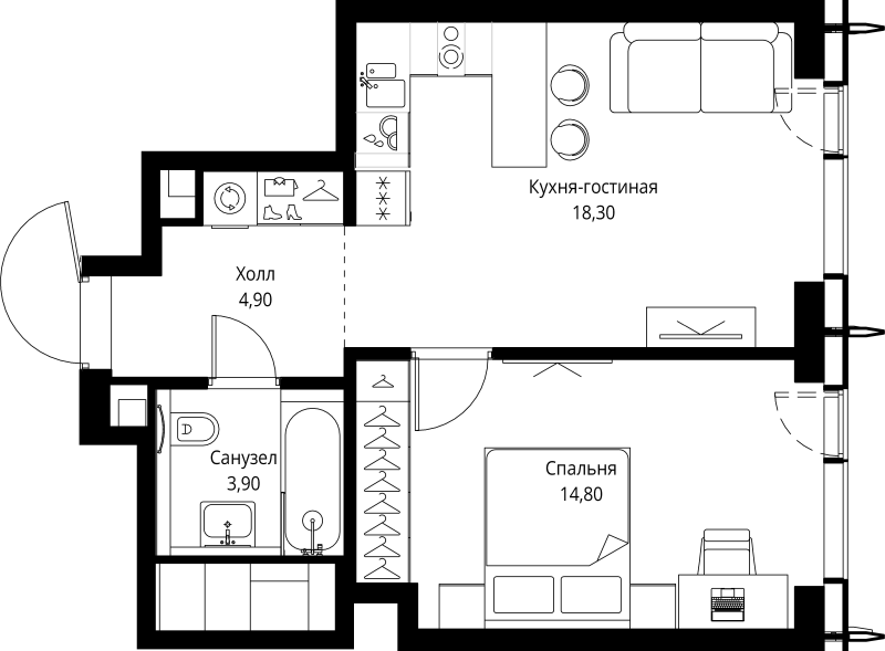 2 ккв (Евро) 41,9 м²