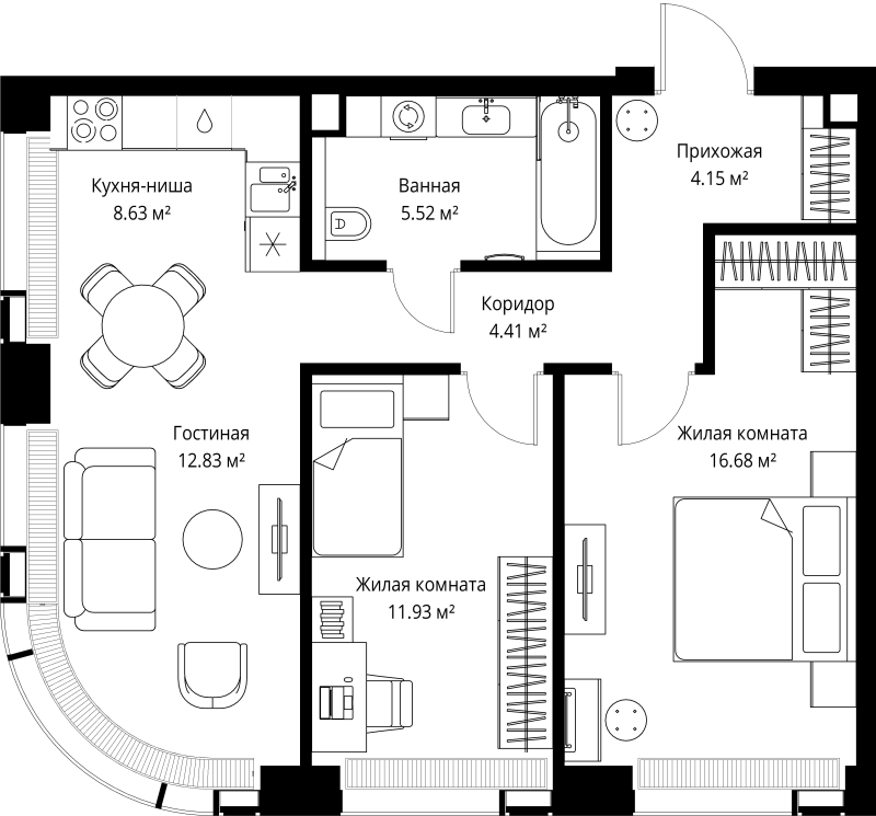 3 ккв (Евро) 64,2 м²