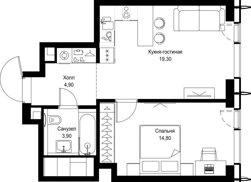2 ккв (Евро) 42,9 м²