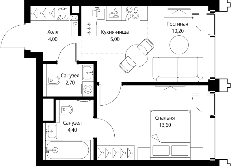 2 ккв (Евро) 40,3 м²