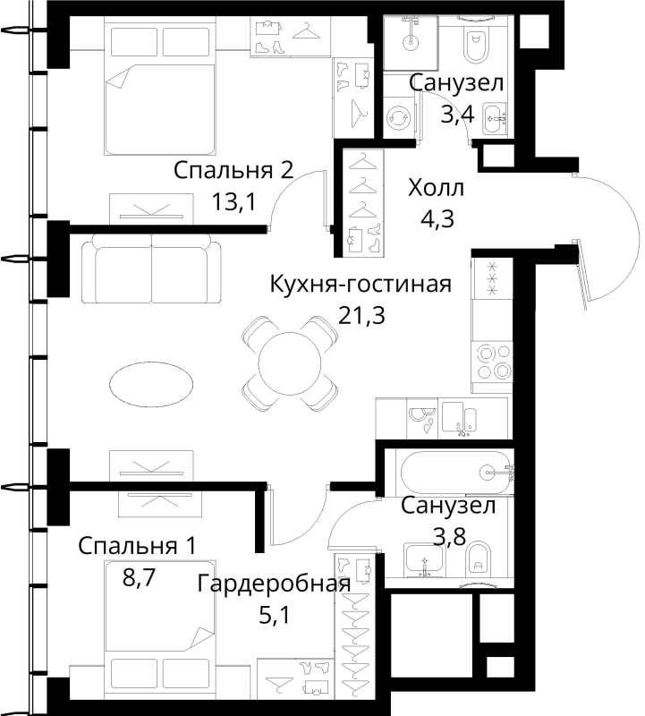 3 ккв (Евро) 59,7 м²