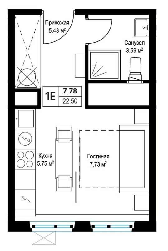 Студия 22,6 м²