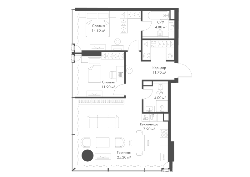3 ккв (Евро) 80,3 м²