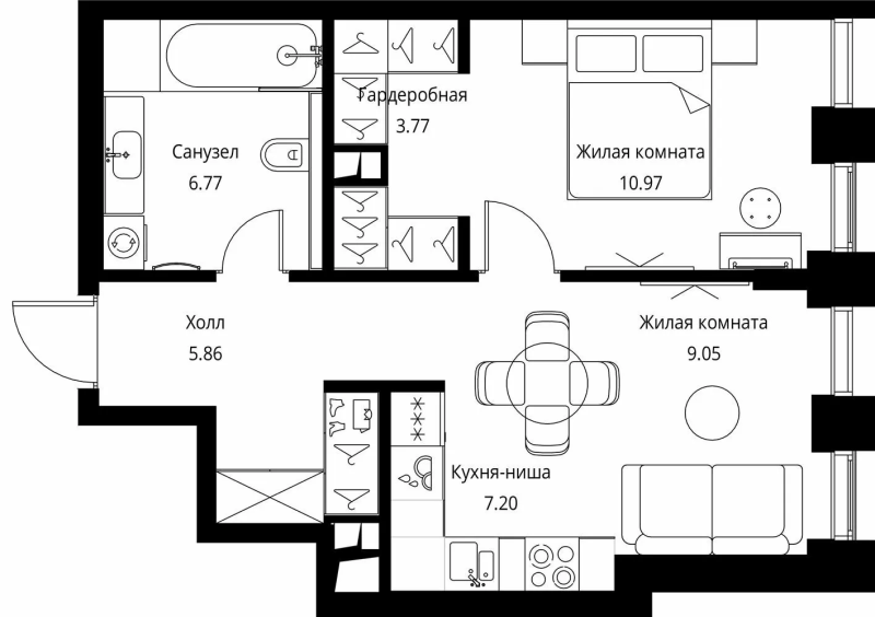 2 ккв (Евро) 43,6 м²