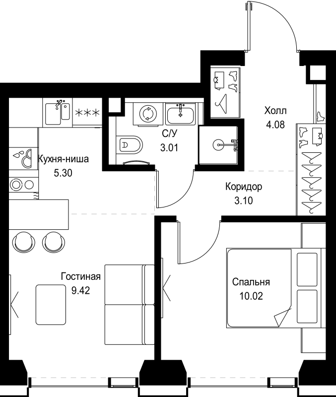 1 ккв 34,9 м²
