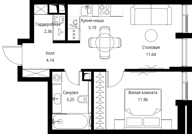 2 ккв (Евро) 40,5 м²
