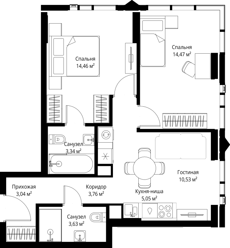 3 ккв (Евро) 58,3 м²
