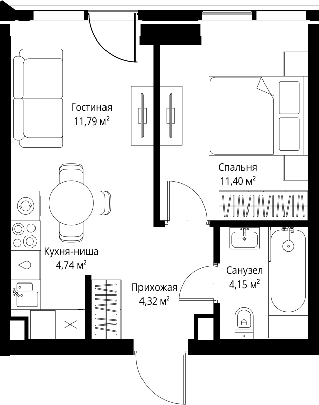 2 ккв (Евро) 36,4 м²