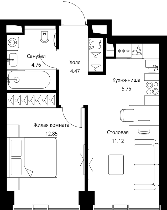 2 ккв (Евро) 39 м²