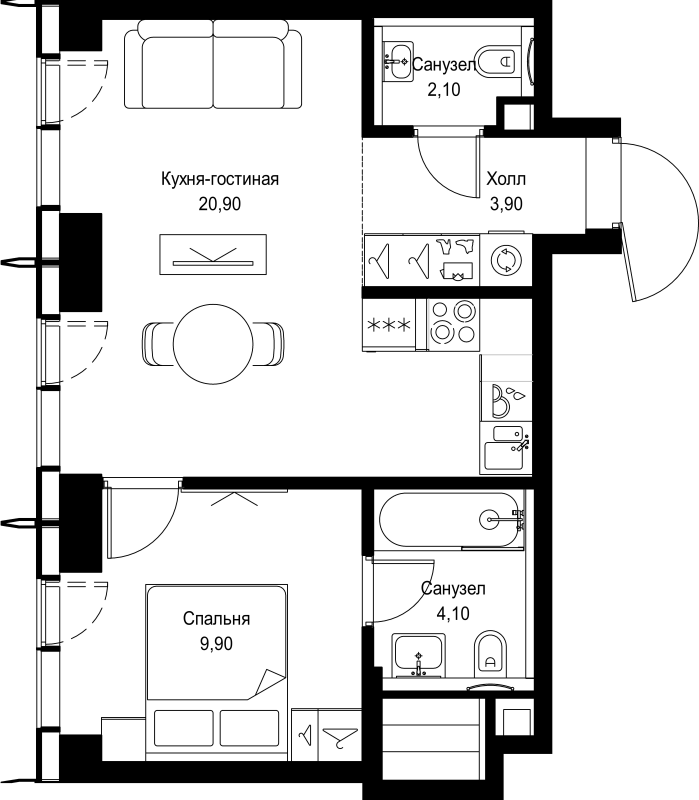 2 ккв (Евро) 40,9 м²