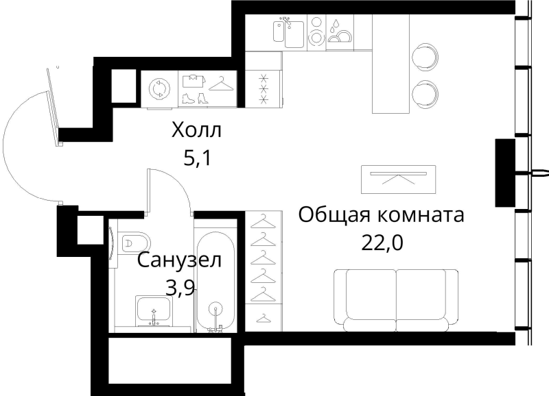 Студия 31 м²