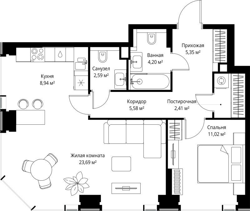 2 ккв (Евро) 63,8 м²