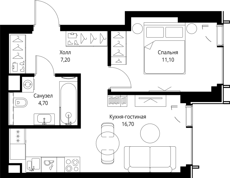 2 ккв (Евро) 40,9 м²