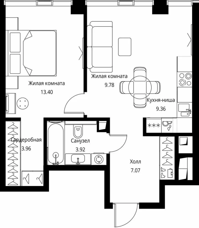 2 ккв (Евро) 47,5 м²