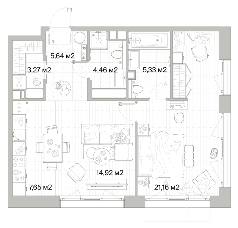 2 ккв (Евро) 62,4 м²