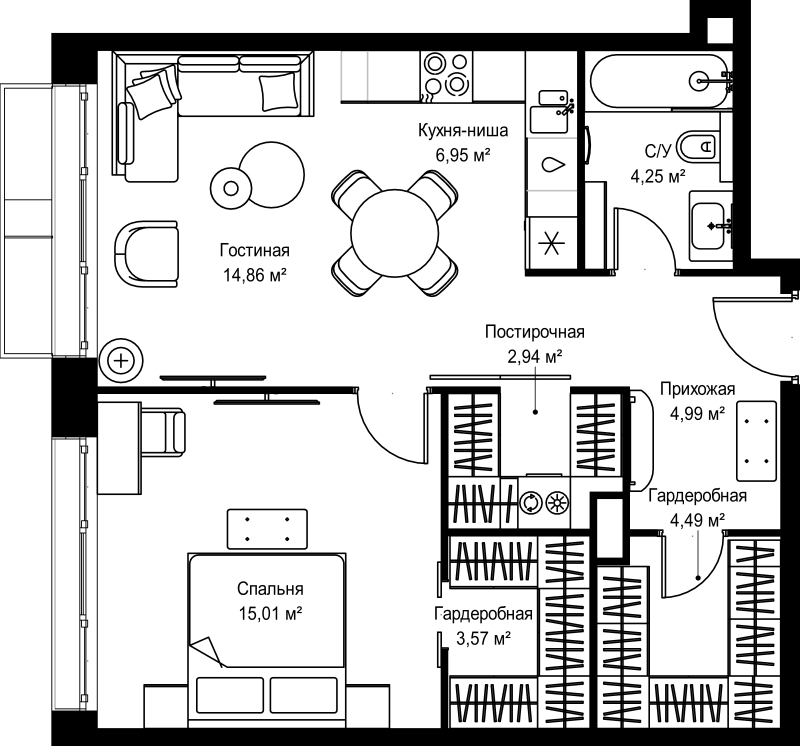 2 ккв (Евро) 57,1 м²