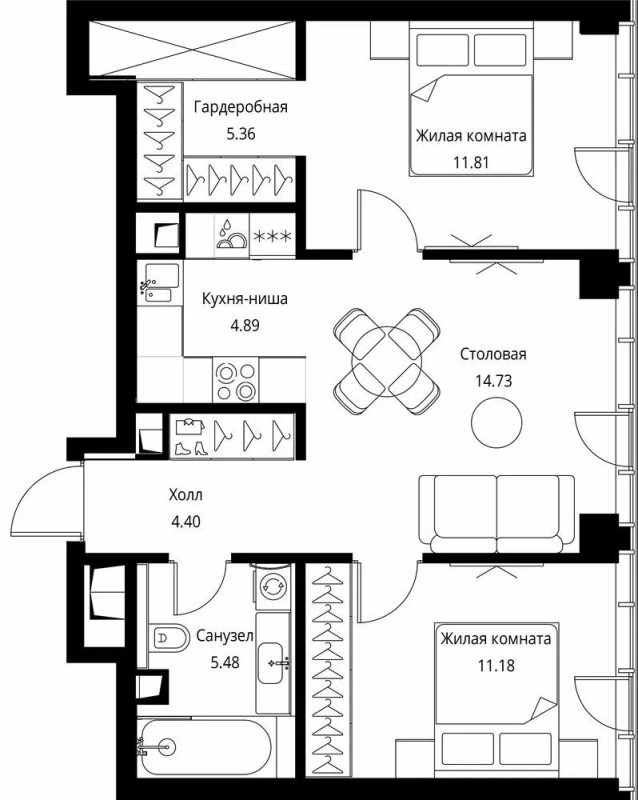 3 ккв (Евро) 57,9 м²