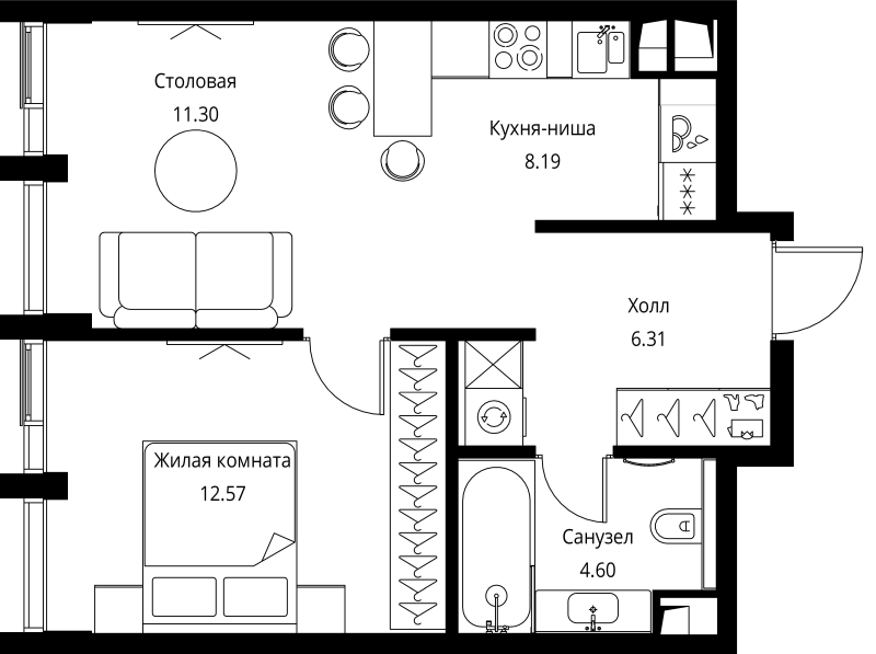 2 ккв (Евро) 43 м²