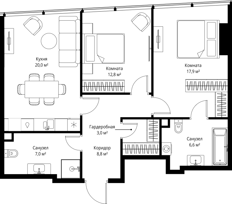 3 ккв (Евро) 76,1 м²