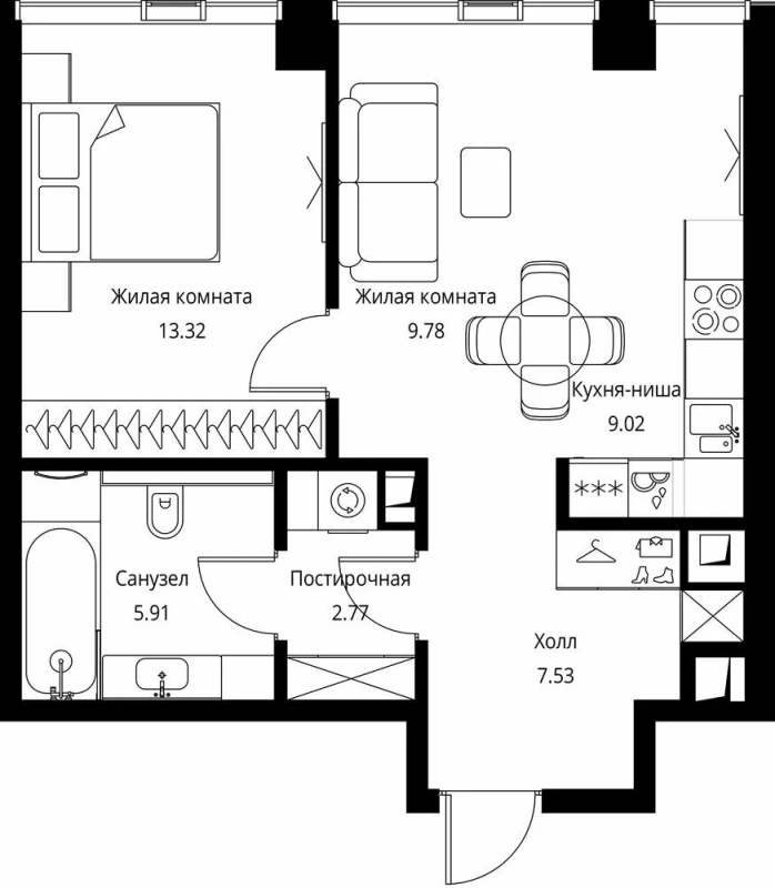 2 ккв (Евро) 48,3 м²