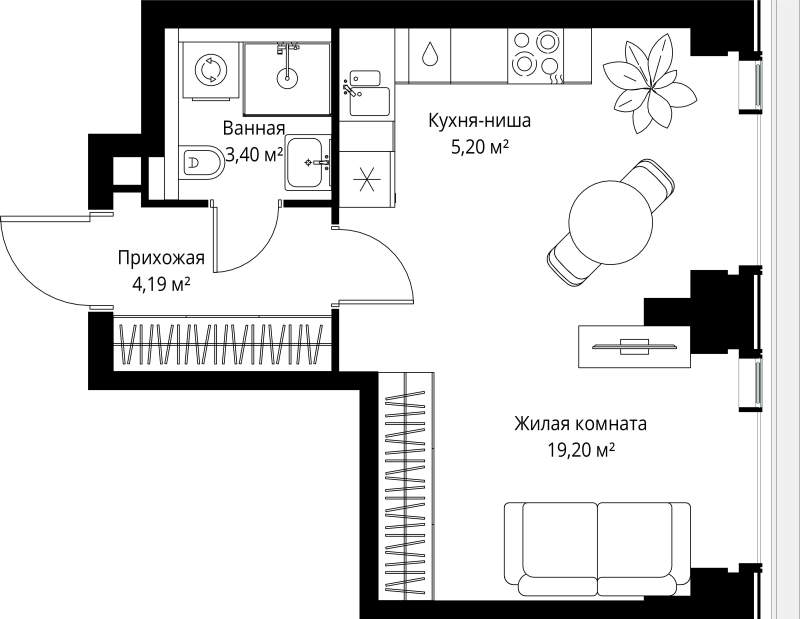 Студия 32 м²