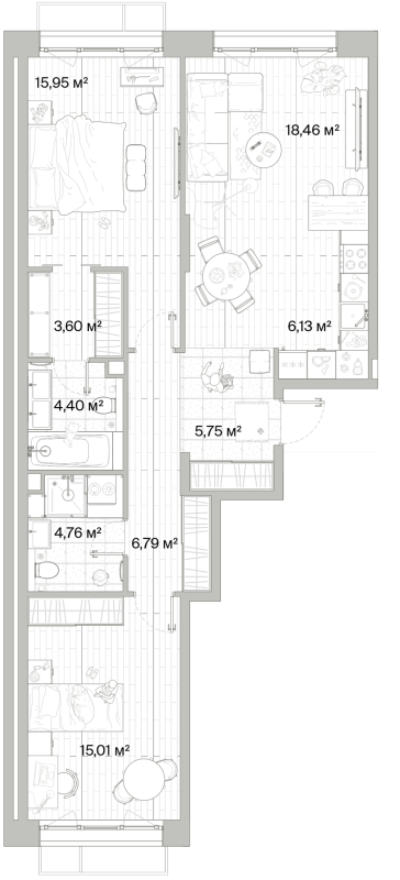 3 ккв (Евро) 80,9 м²