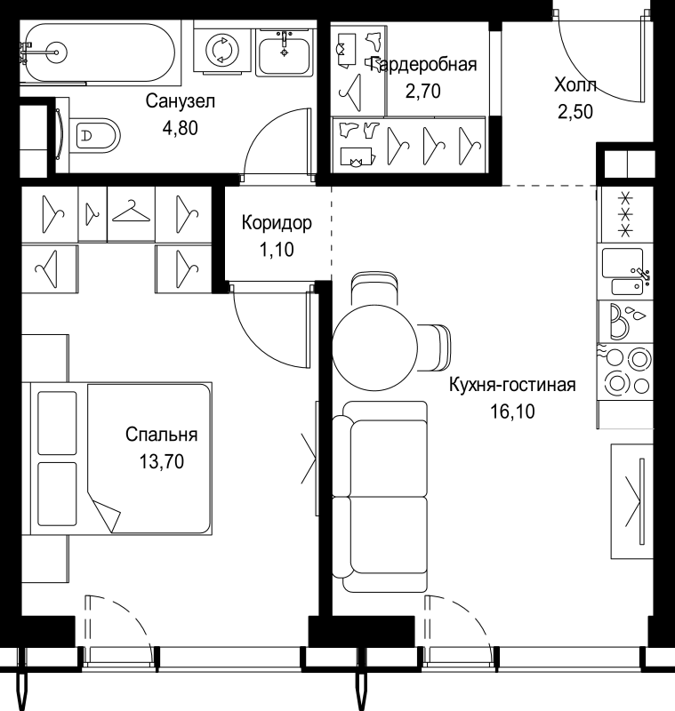 2 ккв (Евро) 40,9 м²