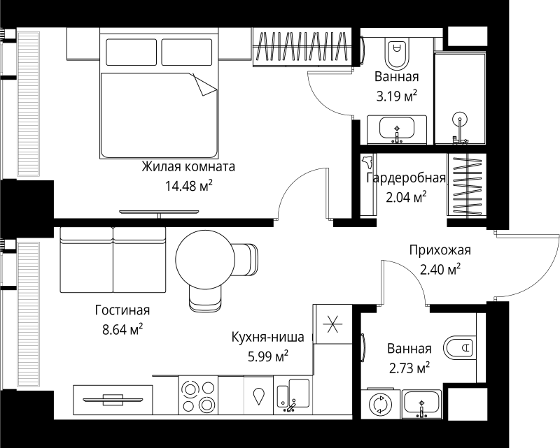 1 ккв 39,5 м²