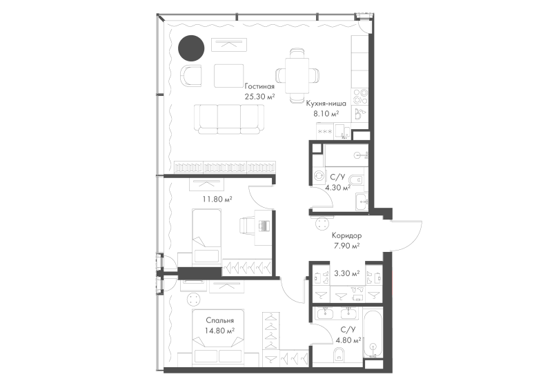 3 ккв (Евро) 80,3 м²