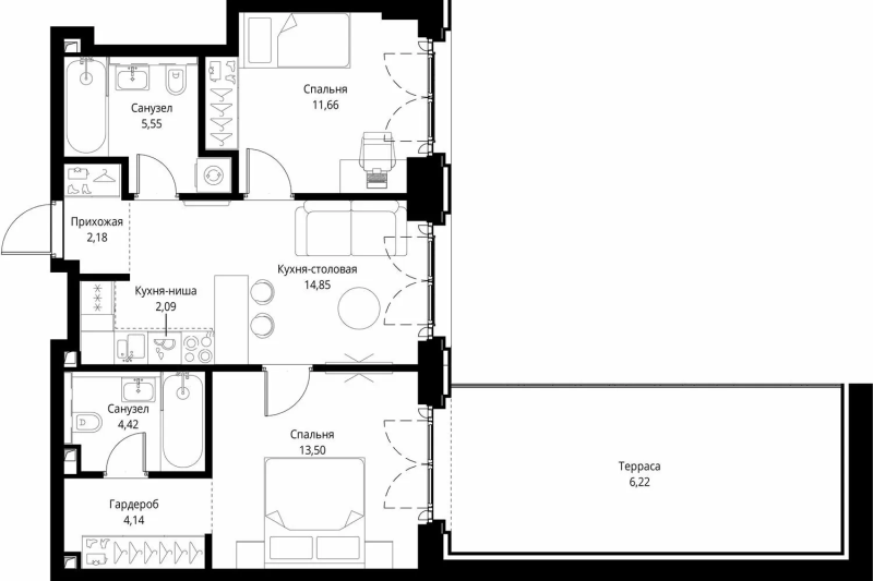 3 ккв (Евро) 64,6 м²