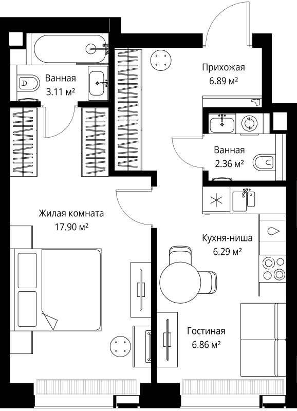1 ккв 43,4 м²