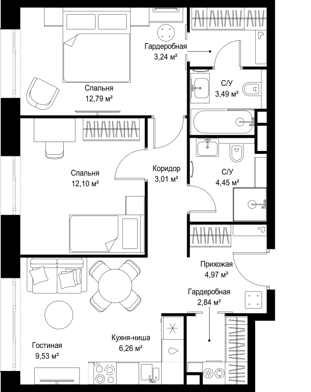 3 ккв (Евро) 62,7 м²