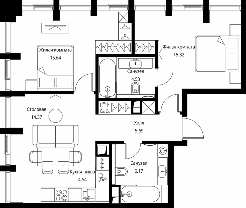 3 ккв (Евро) 66,3 м²