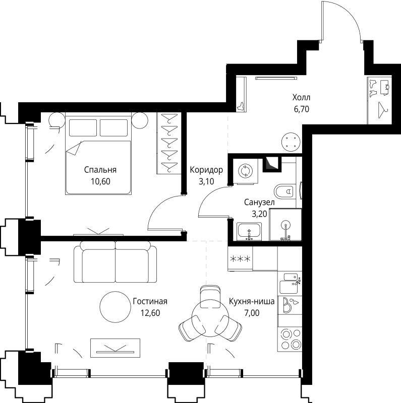 2 ккв (Евро) 43,7 м²
