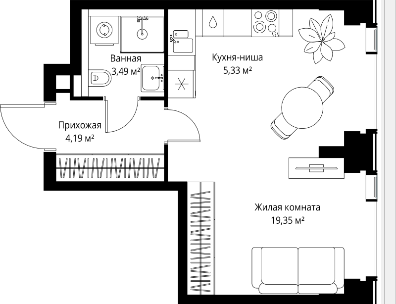Студия 32,4 м²